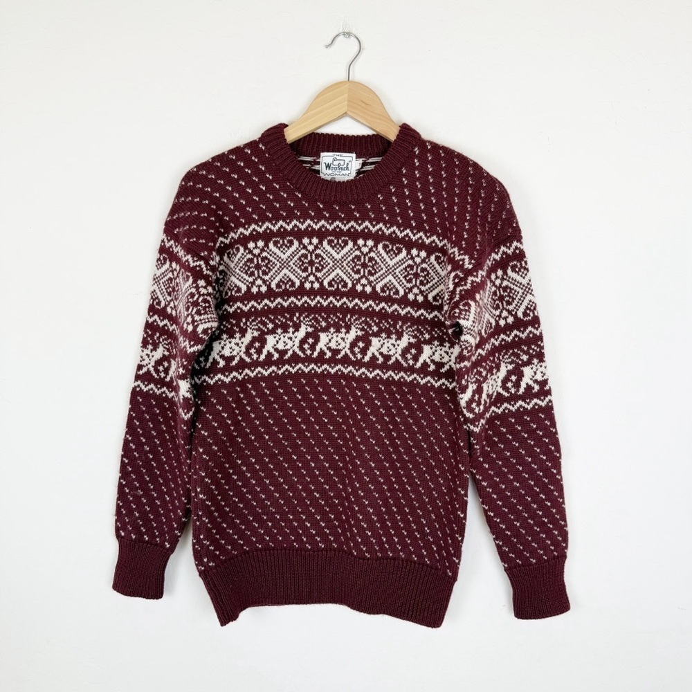 Vintage Woolrich Fair Isle Winter Pullover Maroon Sweater